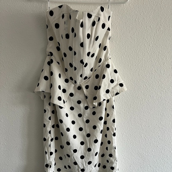 White and Black Polka Dot Bardot Dress - Picture 1 of 5